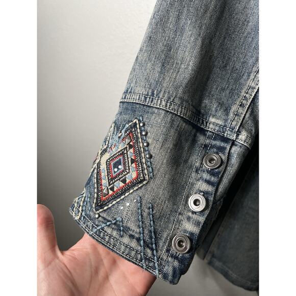 Midnight Velvet Embellished Aztec Cowgirl Core Denim Jacket Sz XXL Southwestern - Picture 7 of 7
